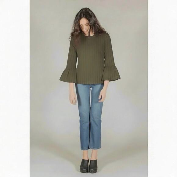 Ganni Tops - GANNI Clark Bell Sleeve Top in Olive Green Size 10